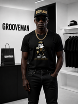 Felix The Cat Black Graphic T-Shirt – Luxury Streetwear Tee with Gold Details | Grooveman Music