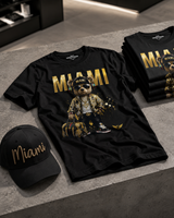 Miami Teddy Bear Rhinestone T-Shirt Black & Gold – Premium Streetwear Graphic Tee | Grooveman