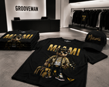 Miami Teddy Bear Rhinestone T-Shirt Black & Gold – Premium Streetwear Graphic Tee | Grooveman