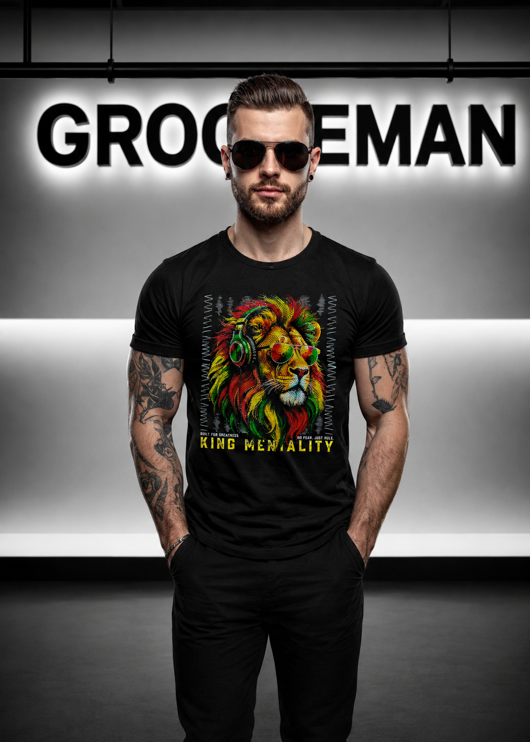 King Mentality Rasta Lion Rhinestone T-Shirt – Premium Streetwear Graphic Tee