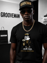 Felix The Cat Black Graphic T-Shirt – Luxury Streetwear Tee with Gold Details | Grooveman Music