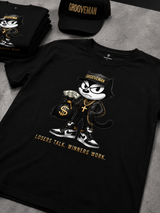Felix The Cat Black Graphic T-Shirt – Luxury Streetwear Tee with Gold Details | Grooveman Music