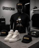 Felix The Cat Black Graphic T-Shirt – Luxury Streetwear Tee with Gold Details | Grooveman Music