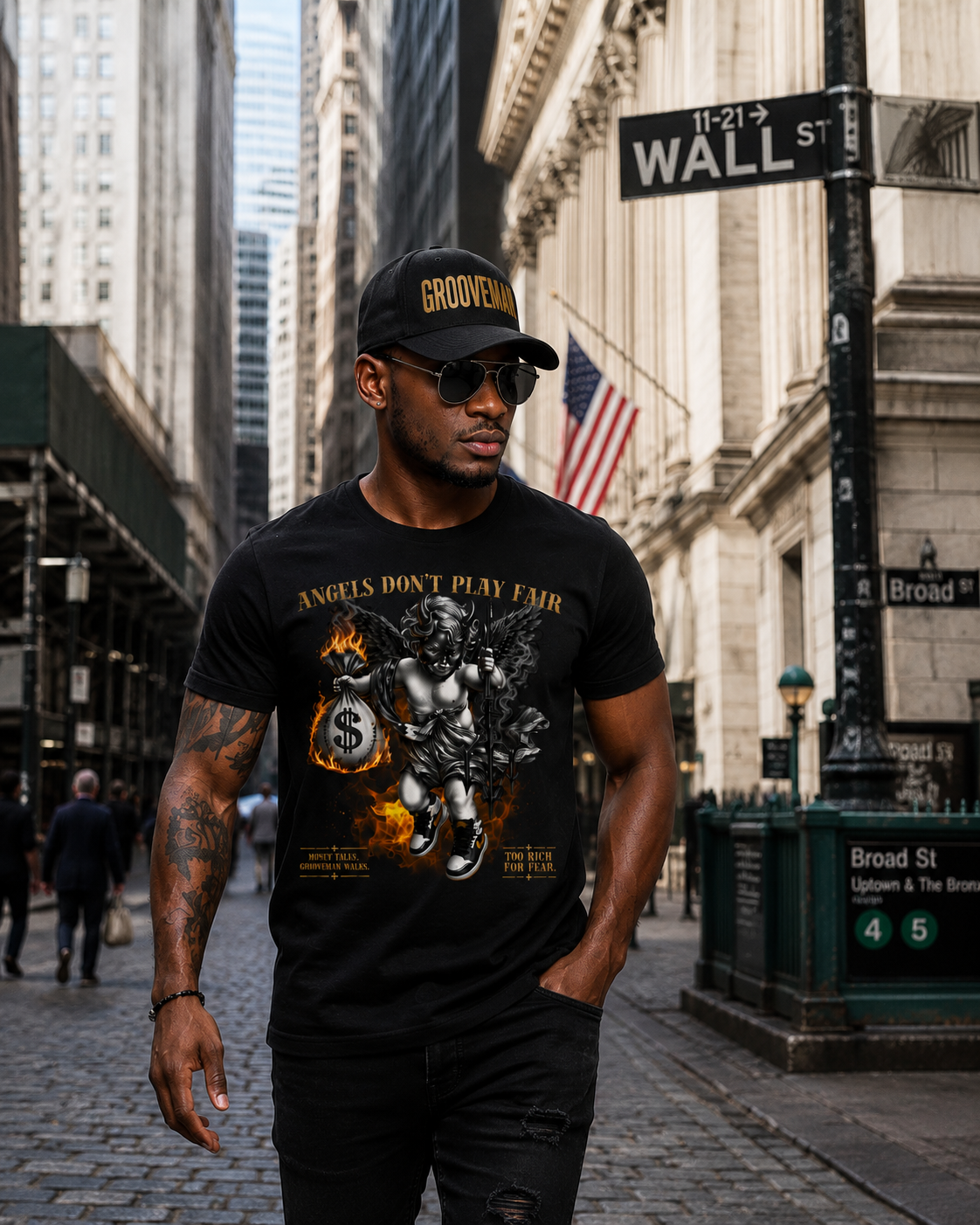 Grooveman Angels Don’t Play Fair Graphic T-Shirt – Premium Black Streetwear Tee