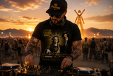 Grooveman “Justice Through Music” Black Graphic T-Shirt – Premium DJ Streetwear Tee