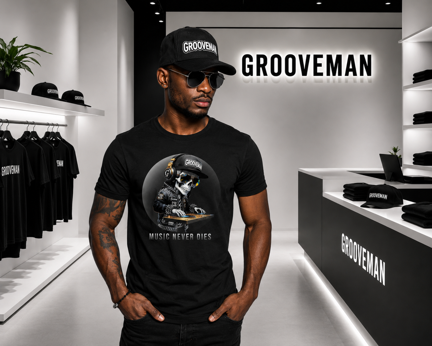 Music Never Dies Graphic T-Shirt – DJ Skeleton Streetwear Tee