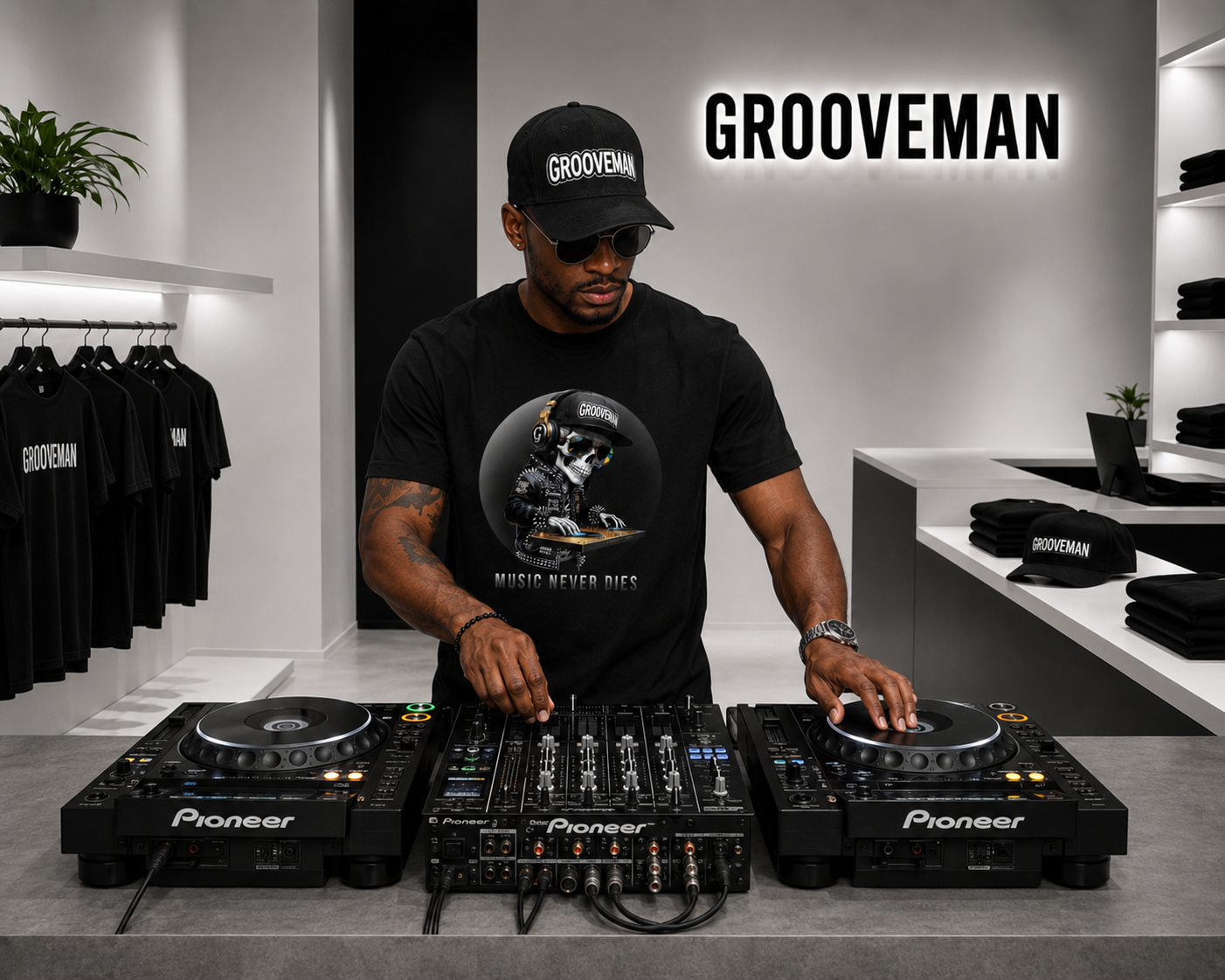 Music Never Dies Graphic T-Shirt – DJ Skeleton Streetwear Tee