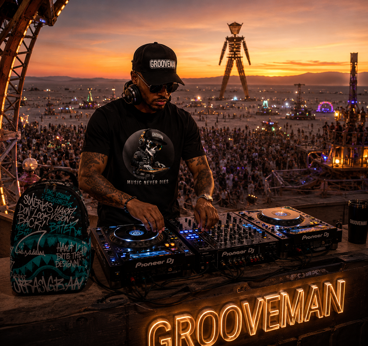 Music Never Dies Graphic T-Shirt – DJ Skeleton Streetwear Tee