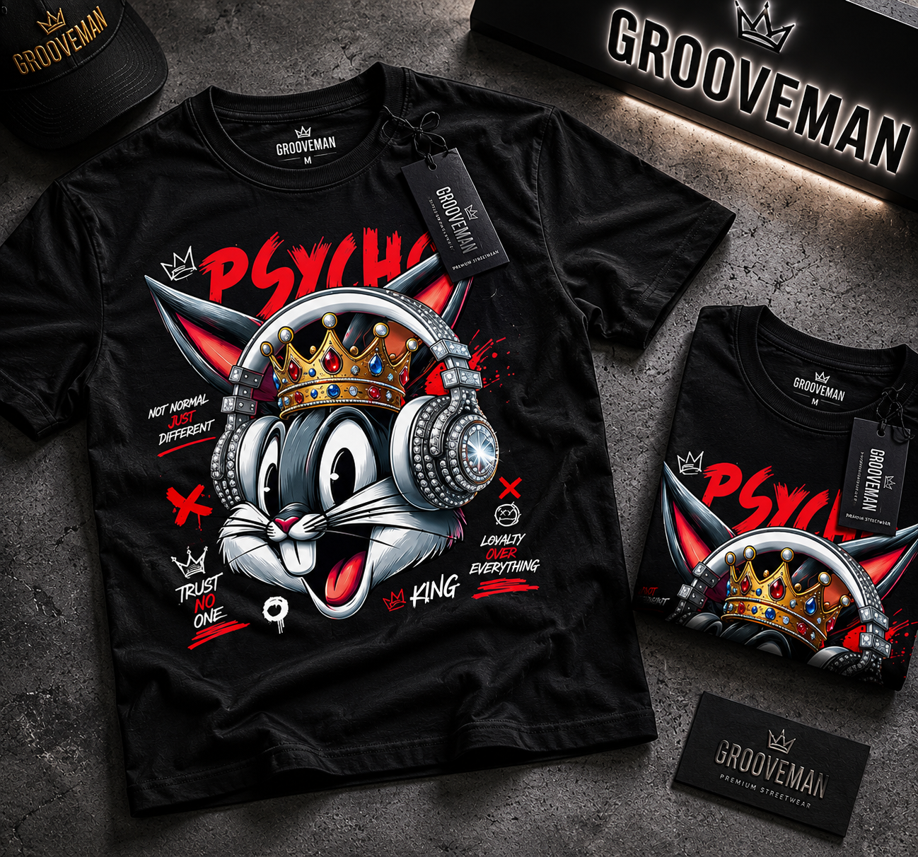 Royal Bunny Chaos Graphic T-Shirt – Grooveman Luxury Streetwear Tee