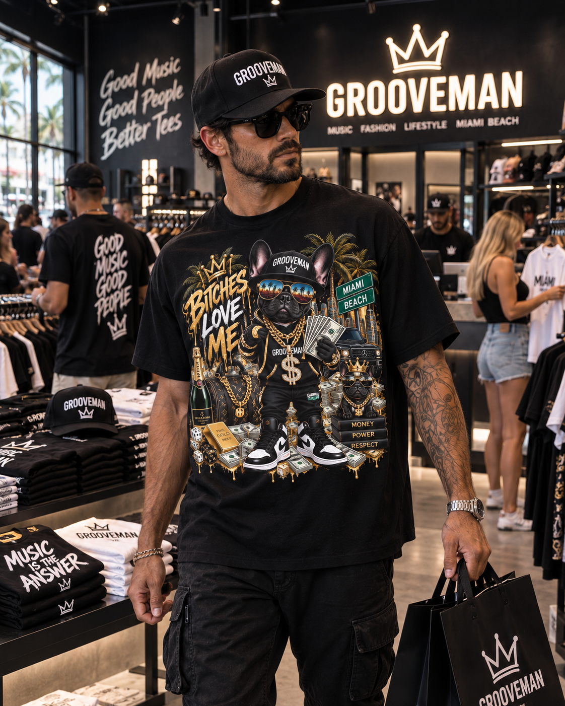 Bitches Love Me Frenchie Miami Streetwear Graphic T-Shirt
