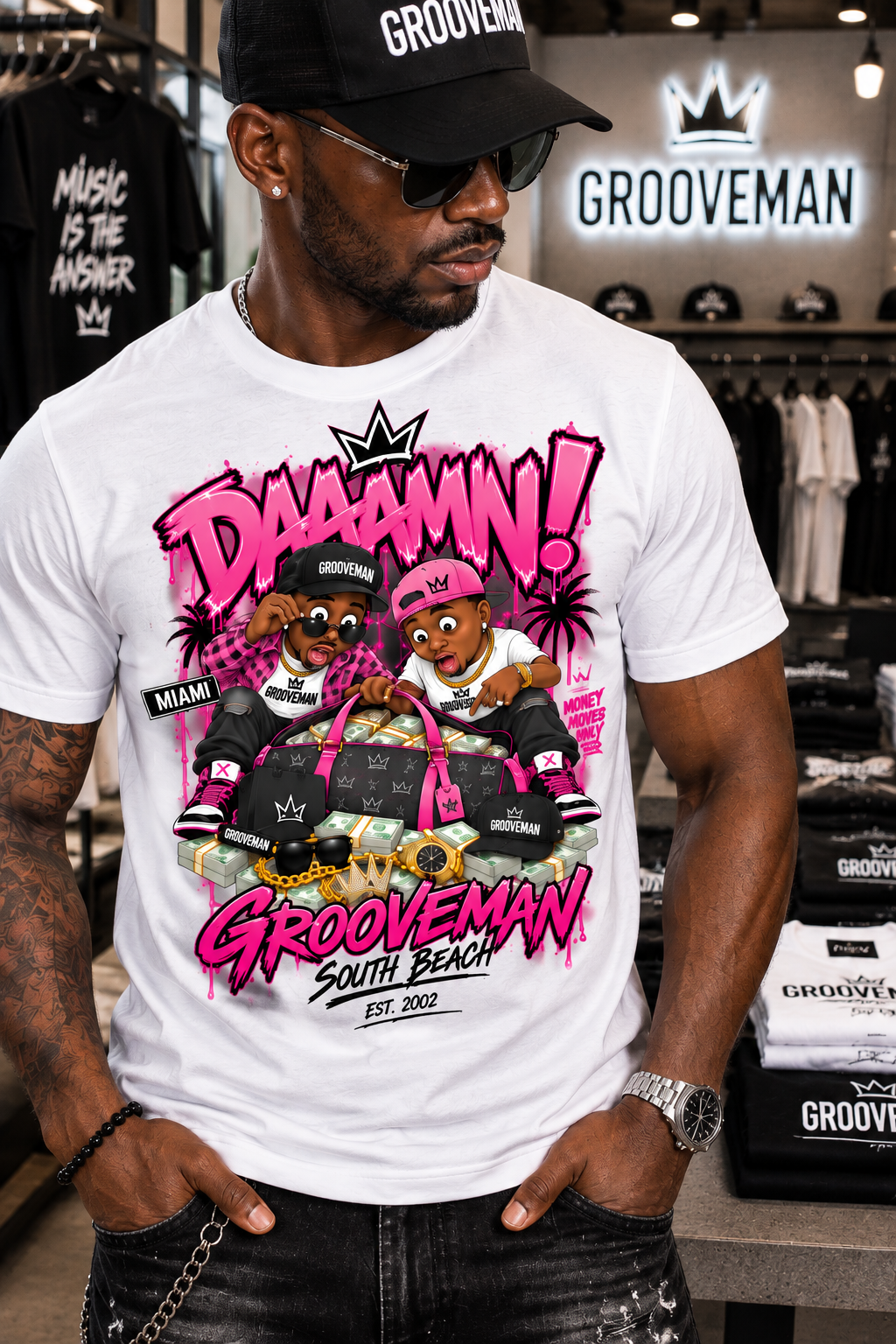 DAAAMN! Pink Miami Streetwear Graphic T-Shirt