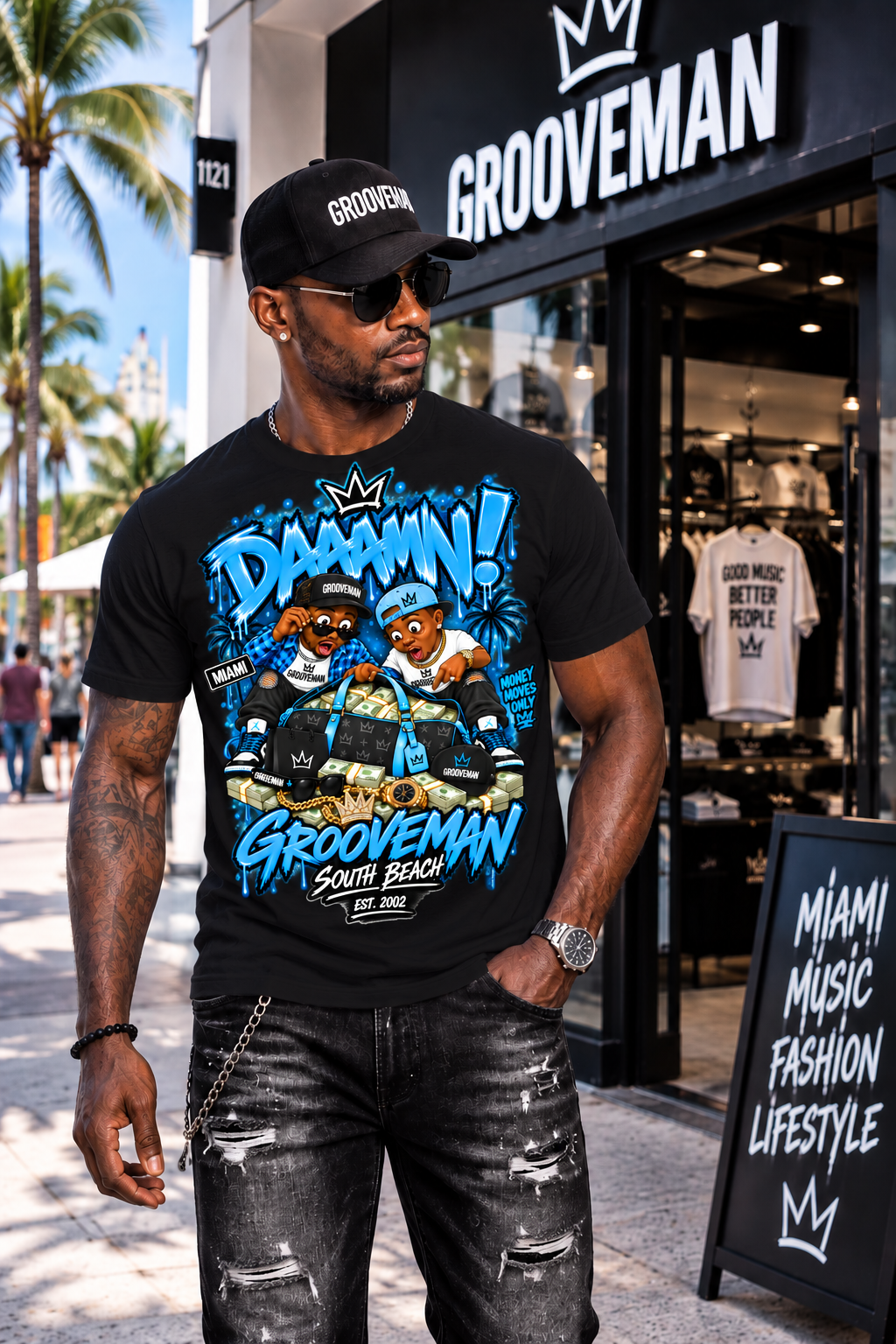 DAAAMN! Carolina Blue Miami Streetwear Graphic T-Shirt