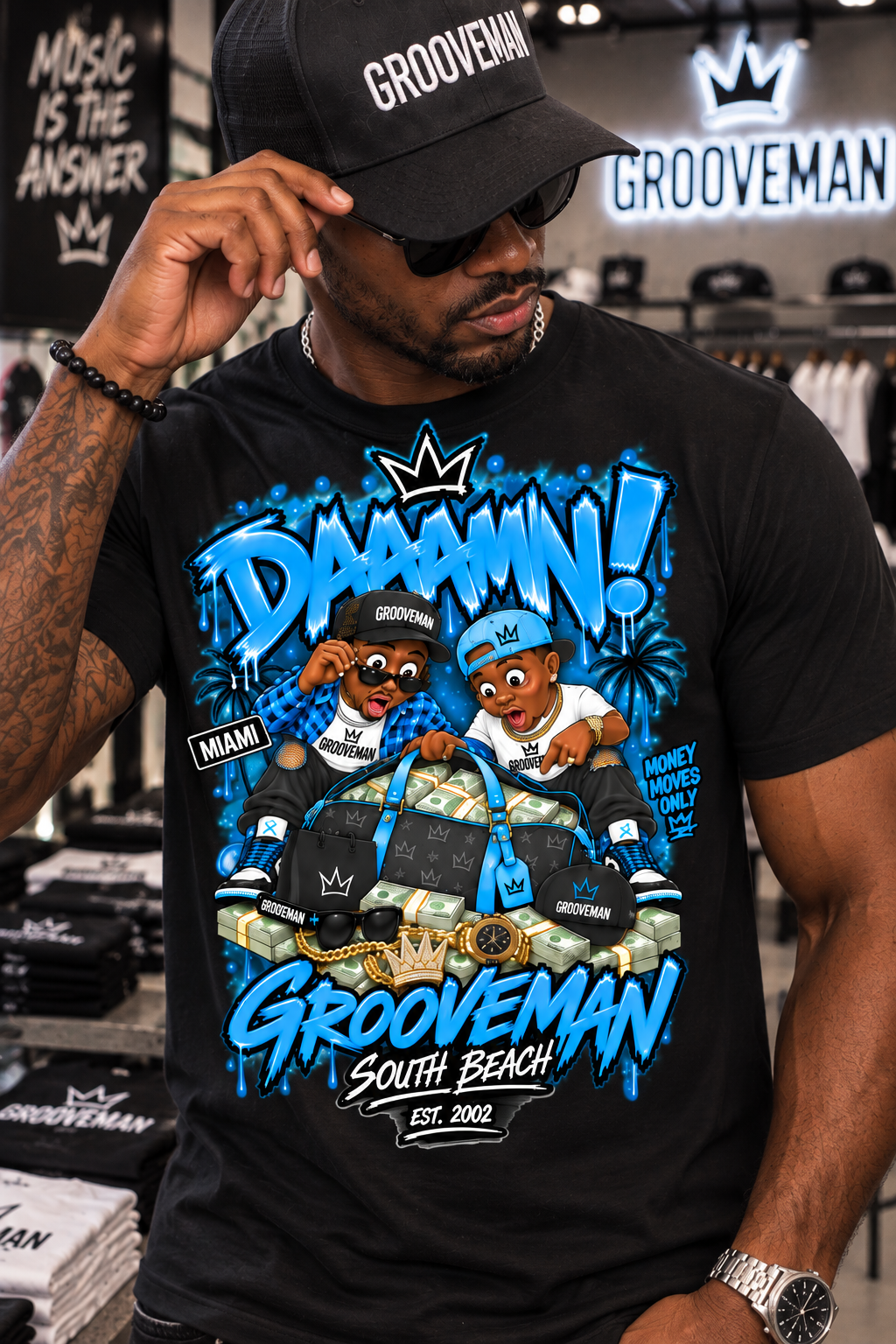 DAAAMN! Carolina Blue Miami Streetwear Graphic T-Shirt