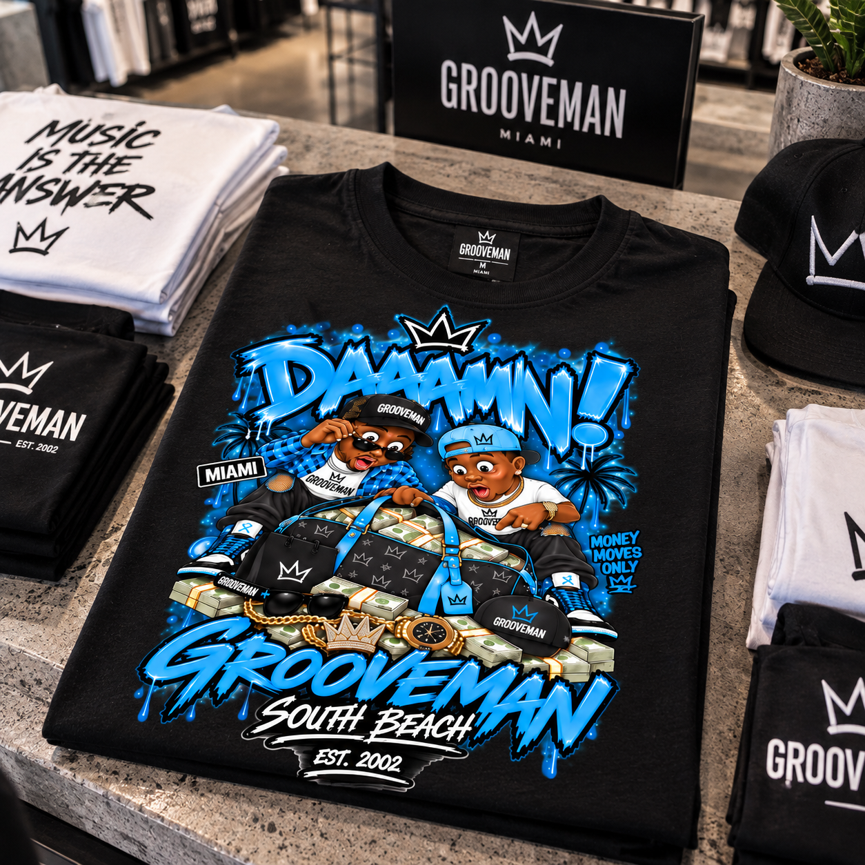 DAAAMN! Carolina Blue Miami Streetwear Graphic T-Shirt