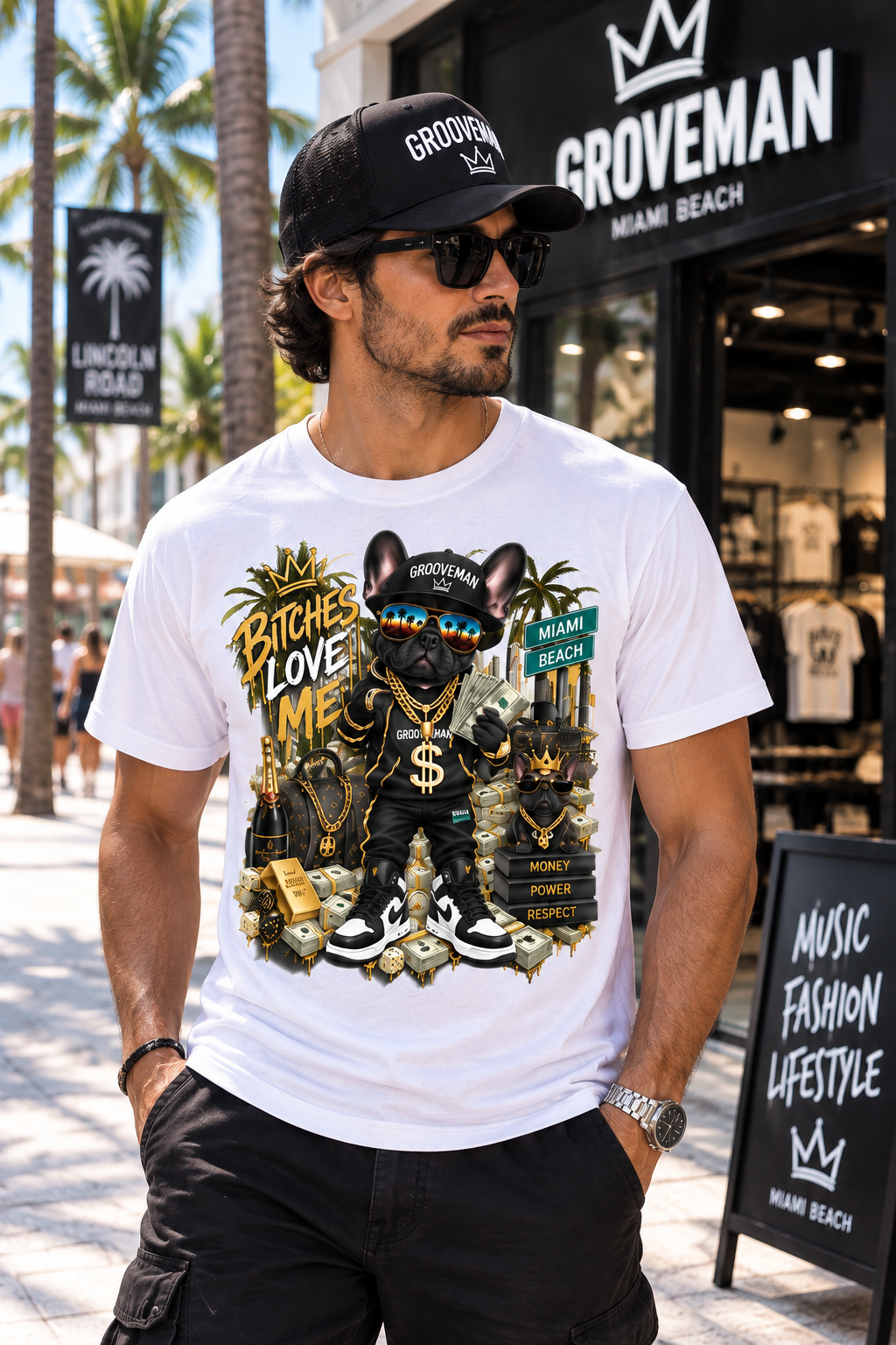 Bitches Love Me Frenchie Miami Streetwear Graphic T-Shirt