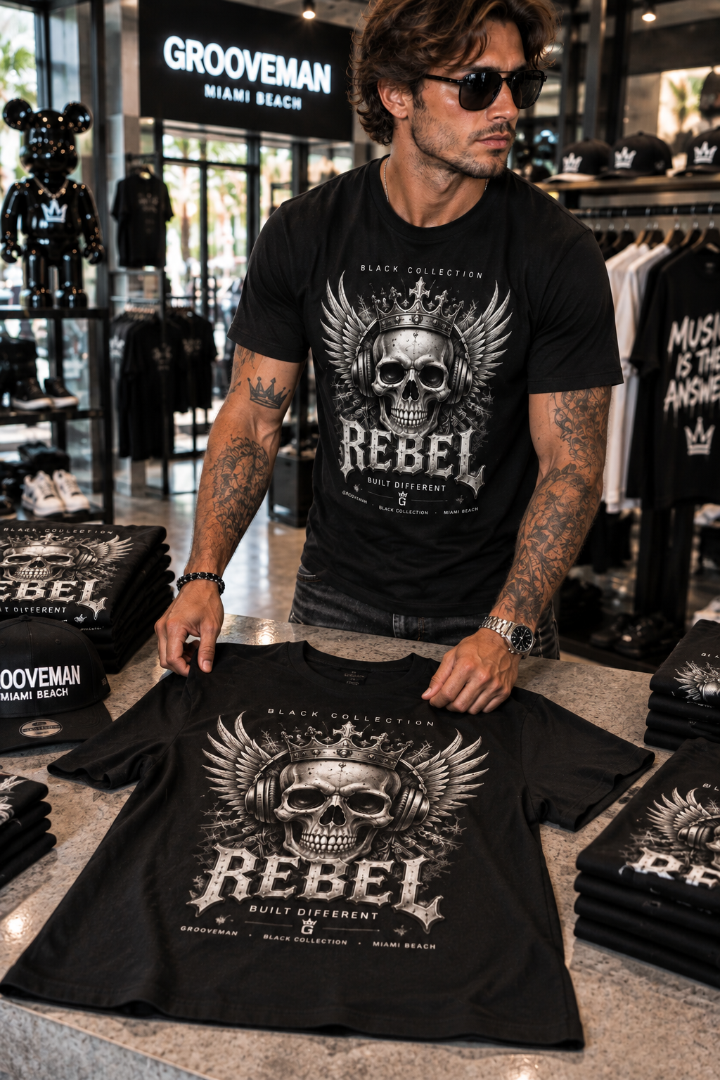 REBEL Skull DJ Graphic T-Shirt – Black Collection | Grooveman