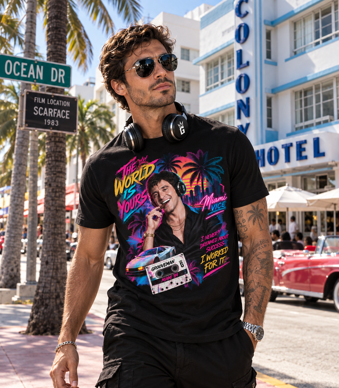 The World Is Yours Miami Vice Graphic T-Shirt – 80s Miami Streetwear Tee