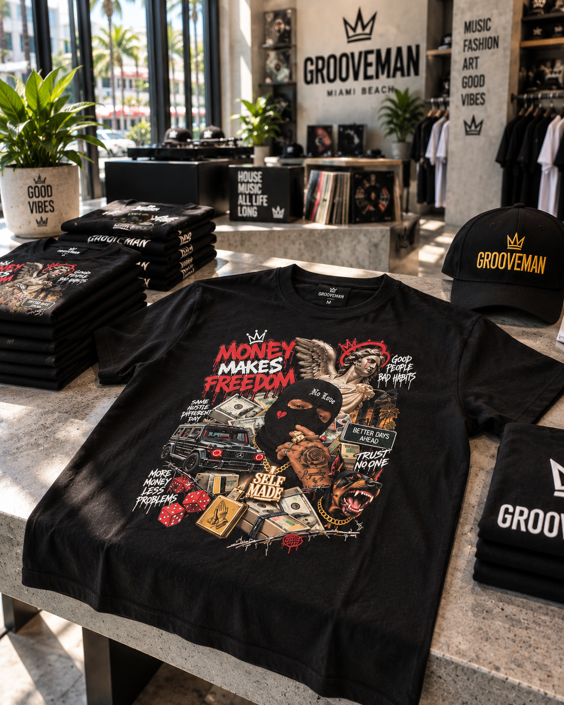 Money Makes Freedom Graphic T-Shirt – Streetwear Hustle Money Tee