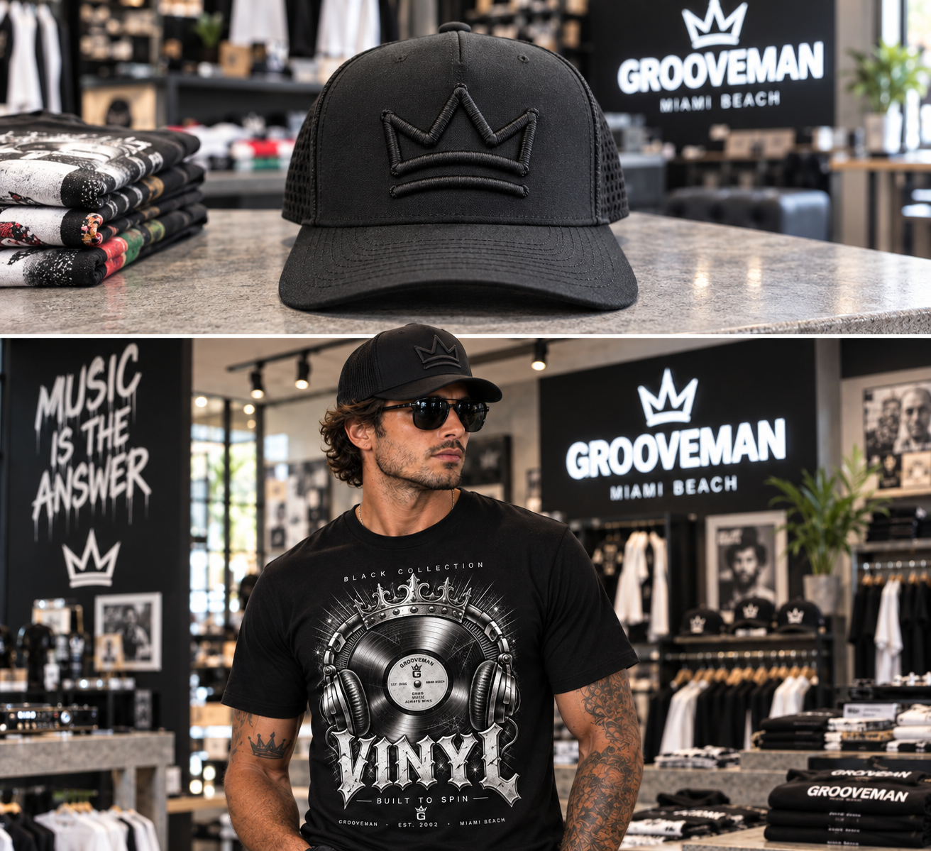 Grooveman Crown 5-Panel Snapback Hat – 3D Embroidered
