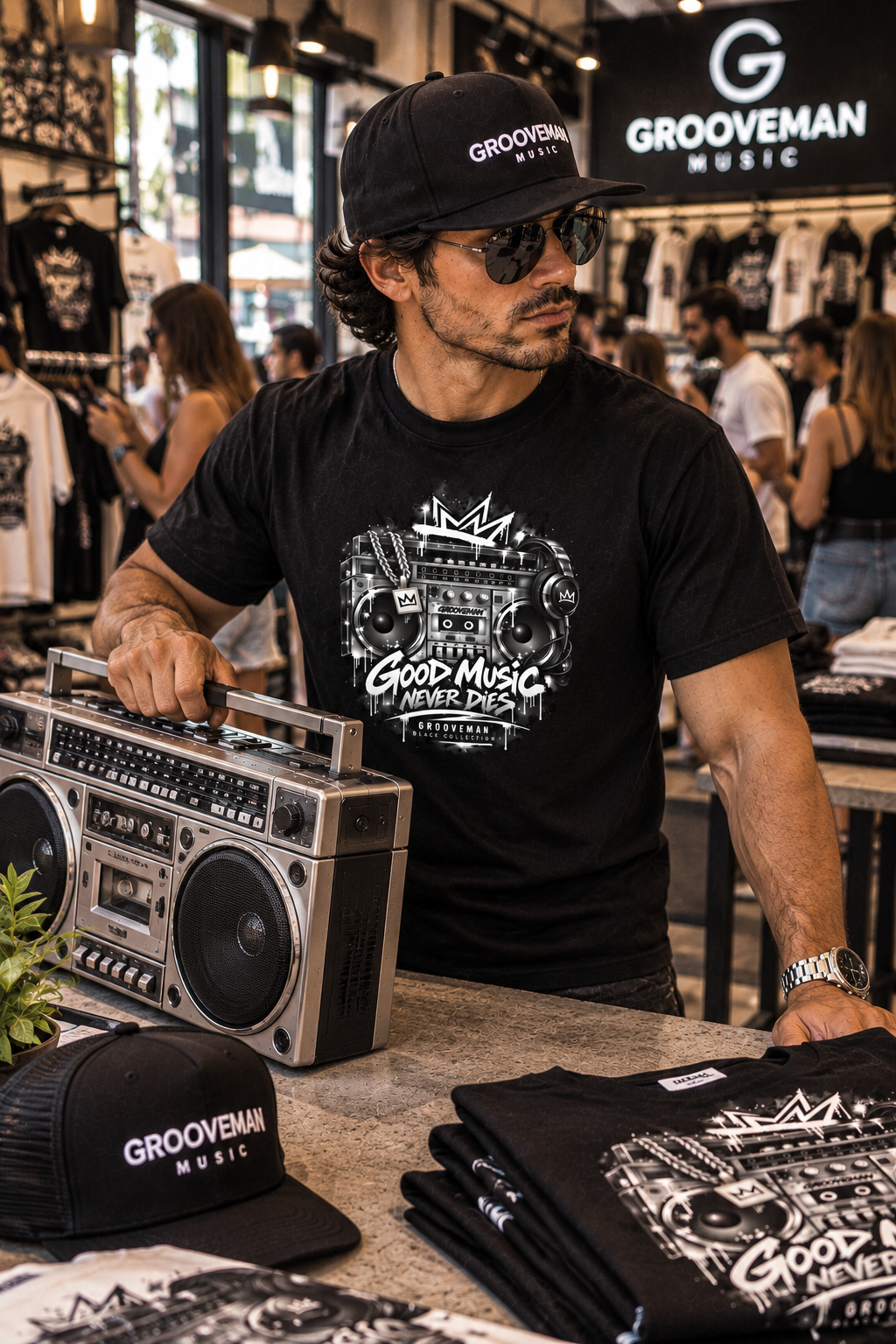 Good Music Never Dies Graphic T-Shirt | Grooveman Black Collection