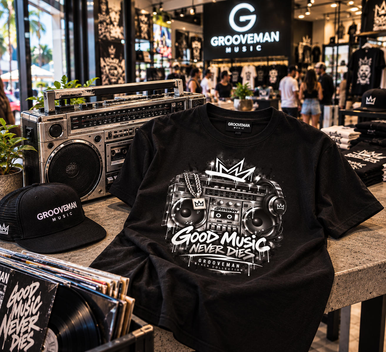 Good Music Never Dies Graphic T-Shirt | Grooveman Black Collection