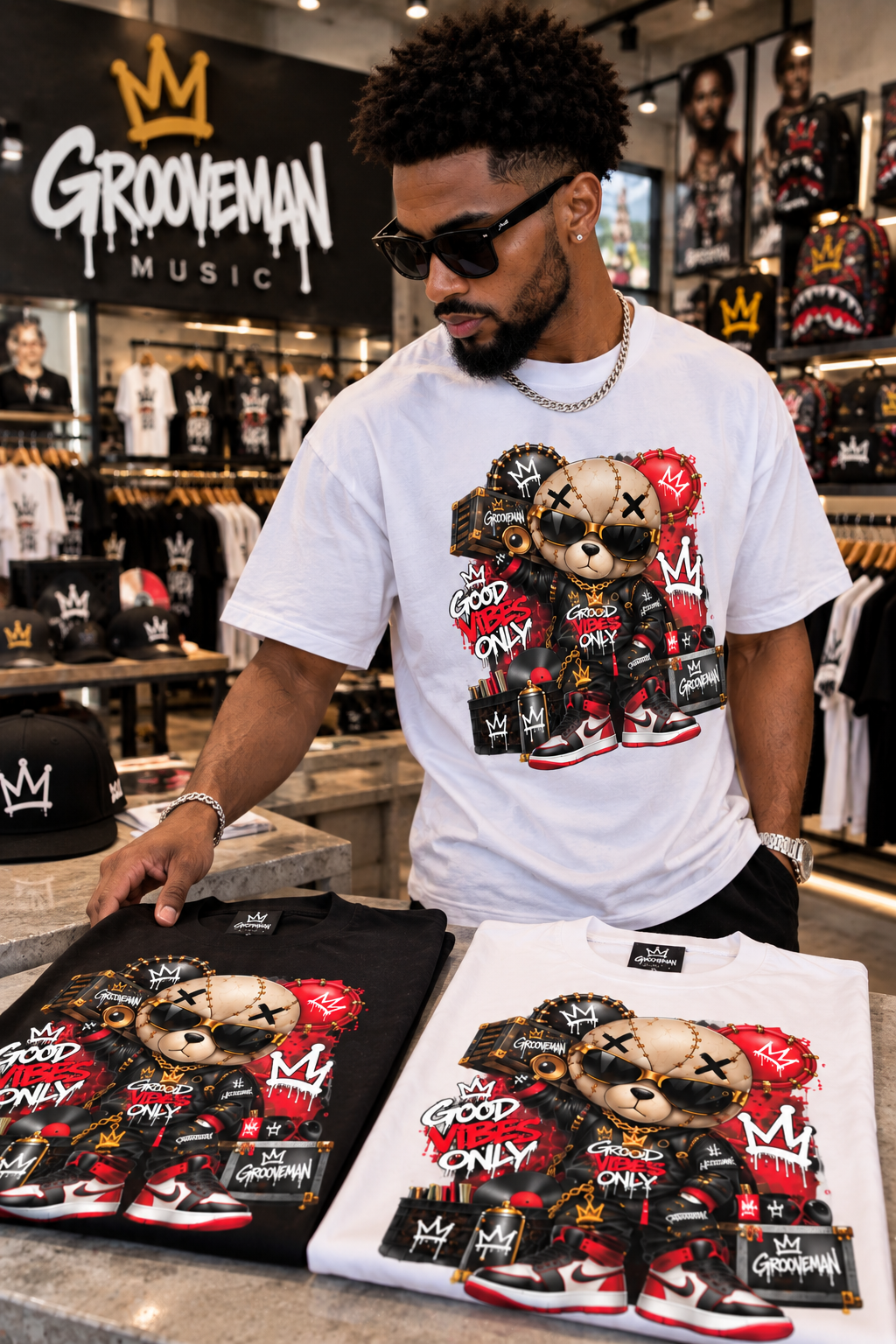 Good Vibes Only Bear Graphic T-Shirt – Hustle Streetwear Tee | Grooveman