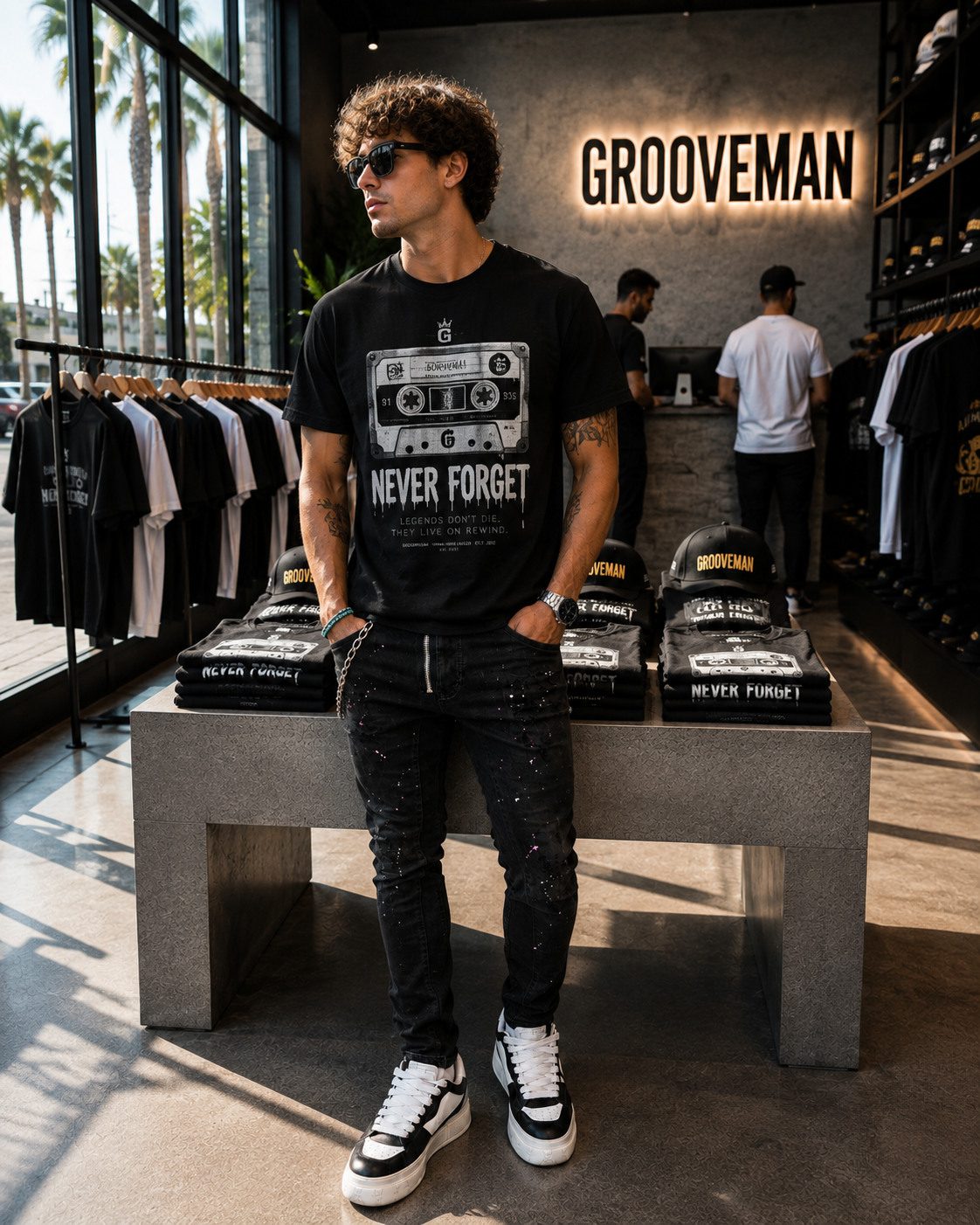 Never Forget Cassette T-Shirt – Retro Music Graphic Tee | Grooveman Miami Beach