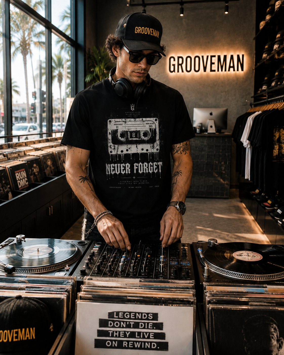 Never Forget Cassette T-Shirt – Retro Music Graphic Tee | Grooveman Miami Beach