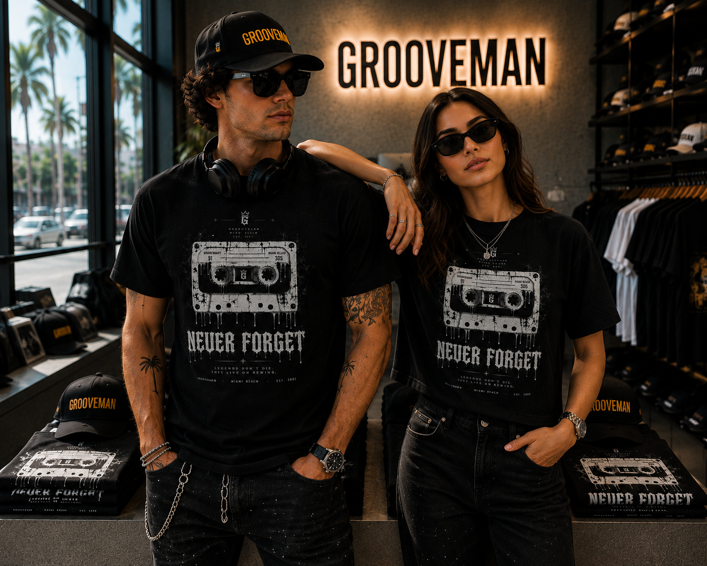 Never Forget Cassette T-Shirt – Retro Music Graphic Tee | Grooveman Miami Beach