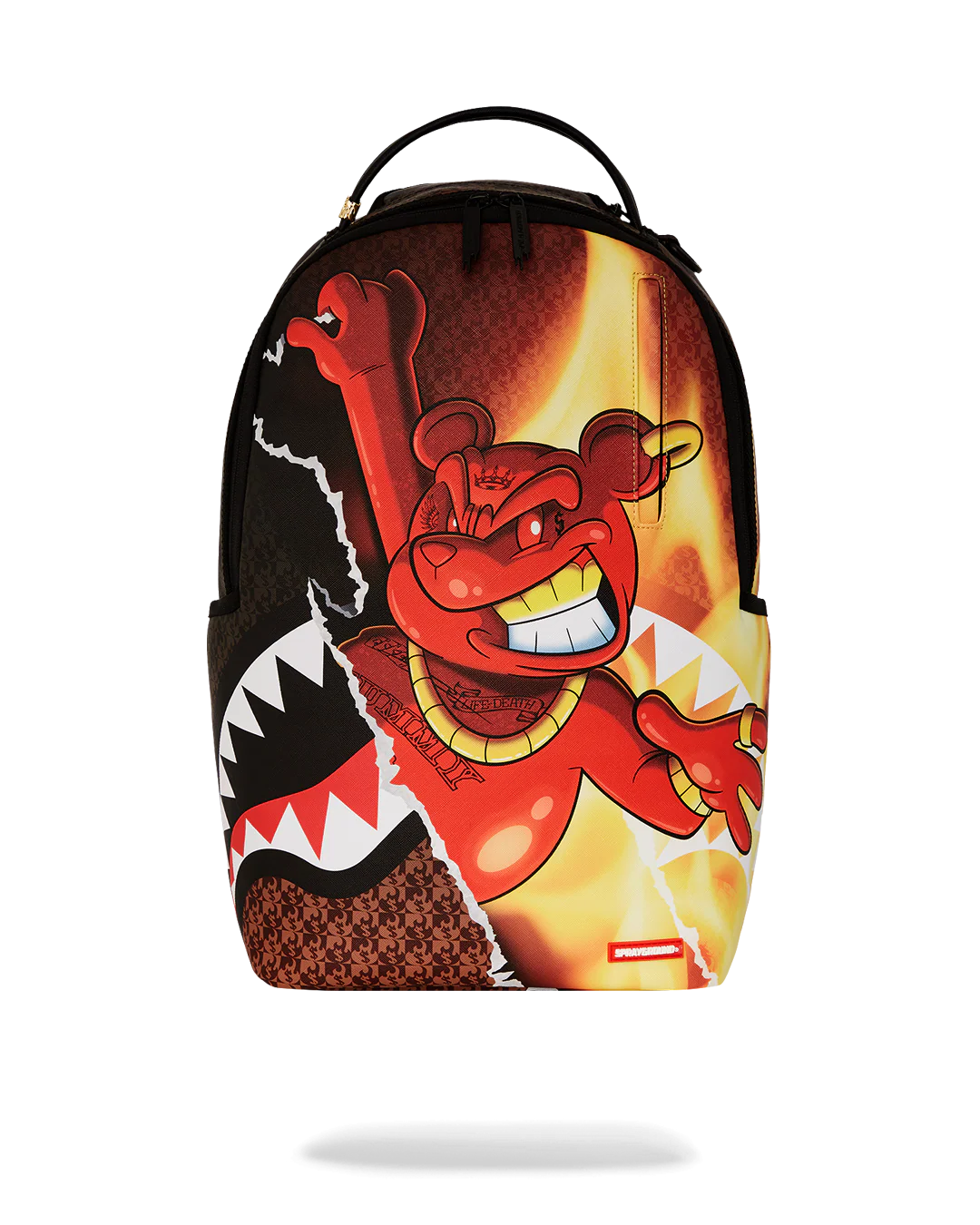 Backpack with a cartoon character design on a white background