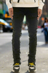 DOUBLE ZIPPER SKINNY FLARE JEANS