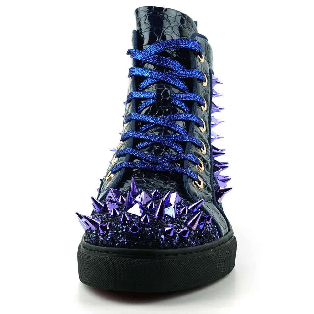 Navy Spikes Lace up High top Sneaker Encore by Fiesso