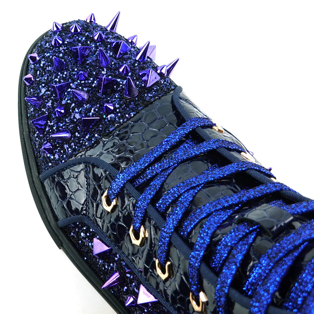 Navy Spikes Lace up High top Sneaker Encore by Fiesso