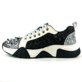 Silver Black Glitter Silver Spikes Lace up Sneaker Encore by Fiesso