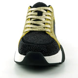 Black Gold Suede Rhinestones Lane up Sneaker Encore by Fiesso