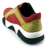 Red Gold Suede Rhinestones Lane up Sneaker Encore by Fiesso