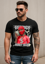 Money Talks Graphic T-Shirt – Get Rich Streetwear Tee with Red Ski Mask, Stacks & Cuban Chain