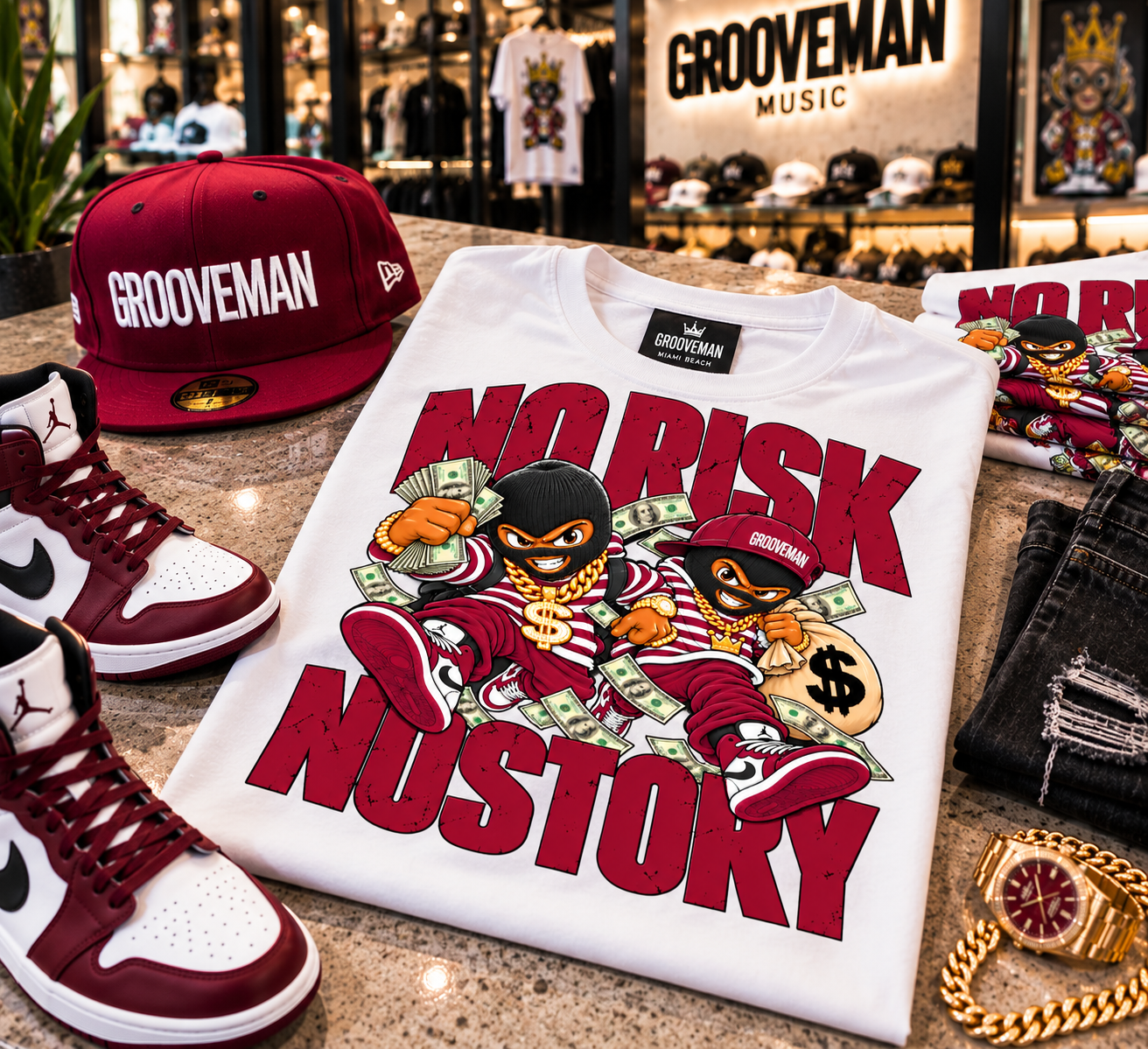 No Risk No Story Burgundy Graphic T-Shirt – Streetwear Made to Match
