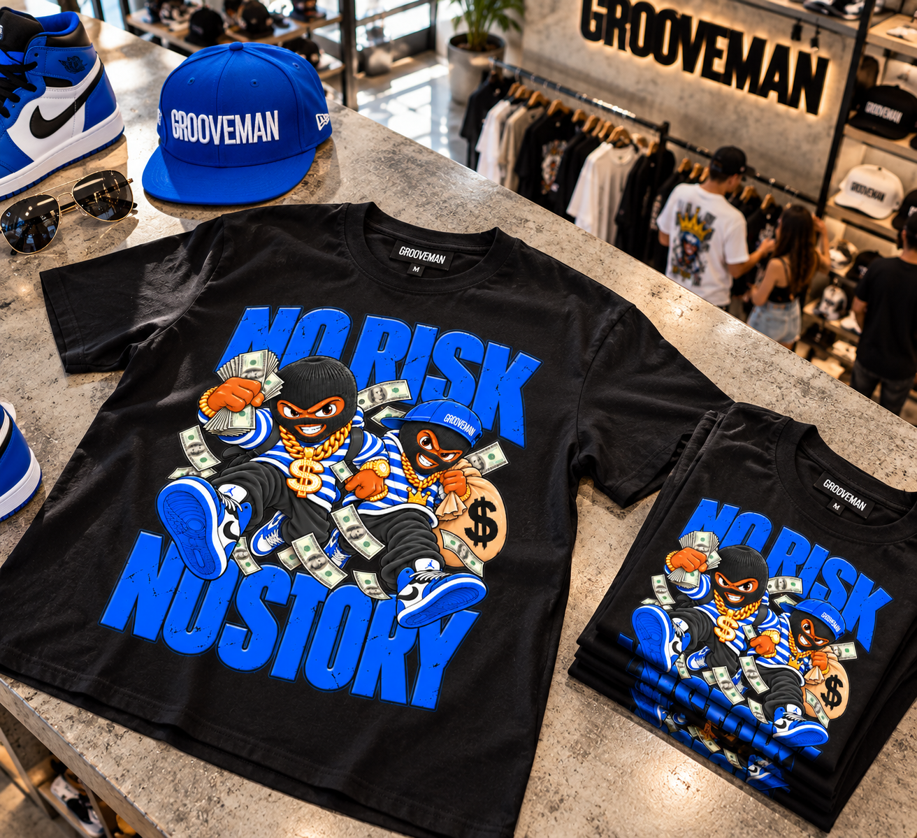 No Risk No Story Royal Blue Graphic T-Shirt – Streetwear Made to Match