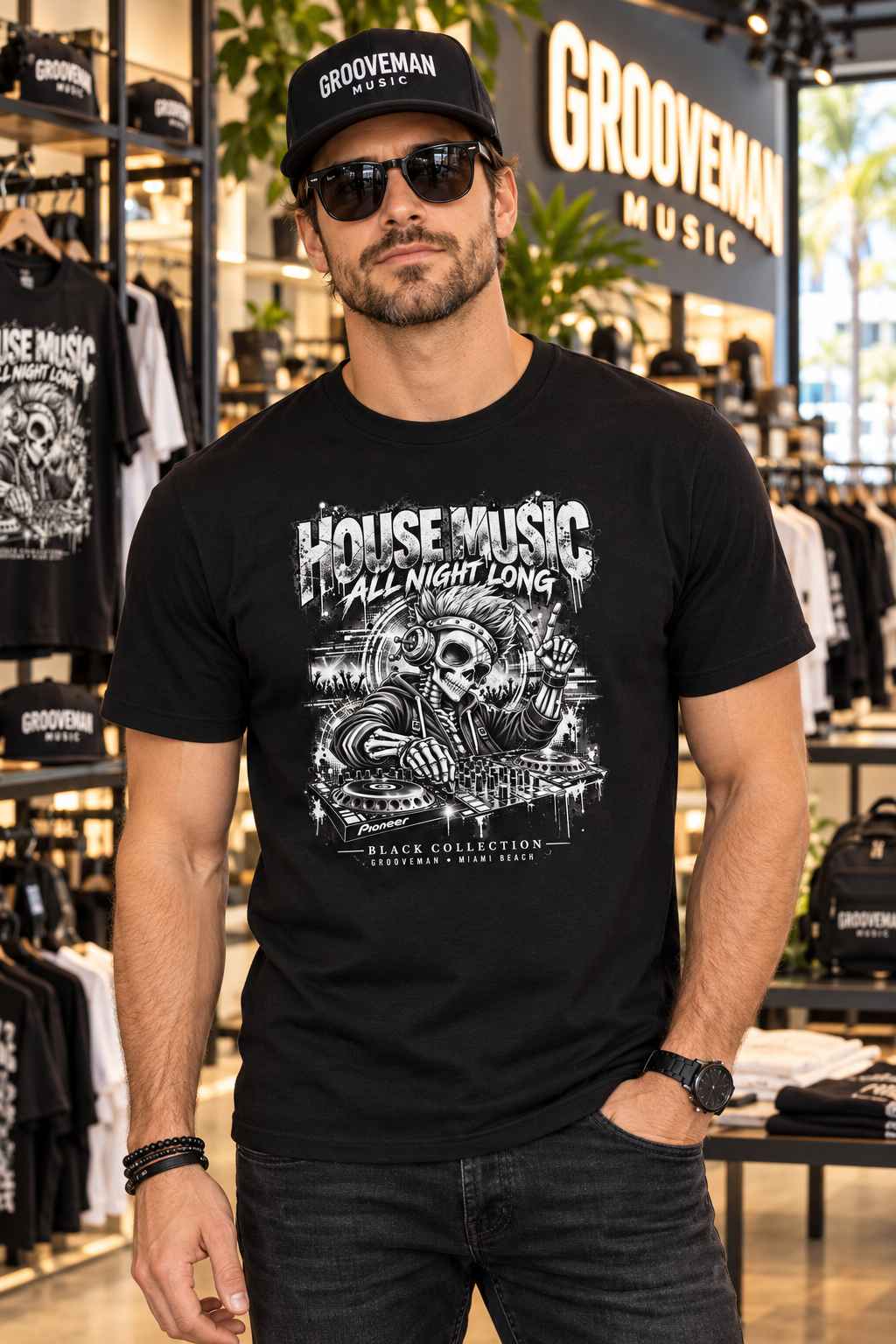 House Music Skull DJ Graphic T-Shirt – Black Collection | Grooveman