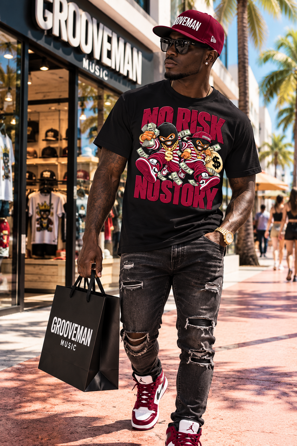 No Risk No Story Burgundy Graphic T-Shirt – Streetwear Made to Match