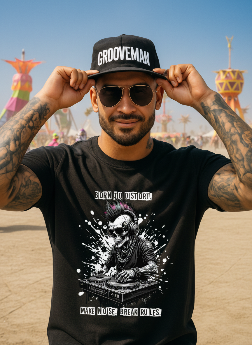 Grooveman “Born To Distort” – Black Collection Premium Tee