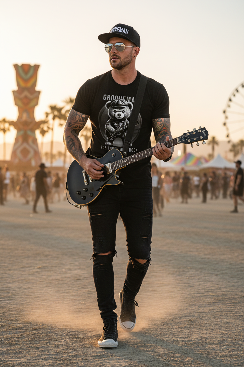 Grooveman “For Those Who Rock” Teddy – Black Collection Graphic Tee