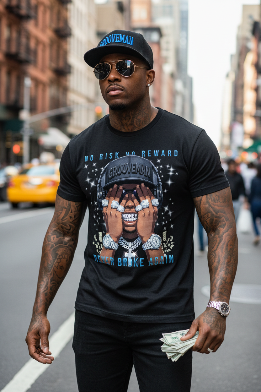 Grooveman “Money Grillz” No Risk No Reward Streetwear Graphic Tee