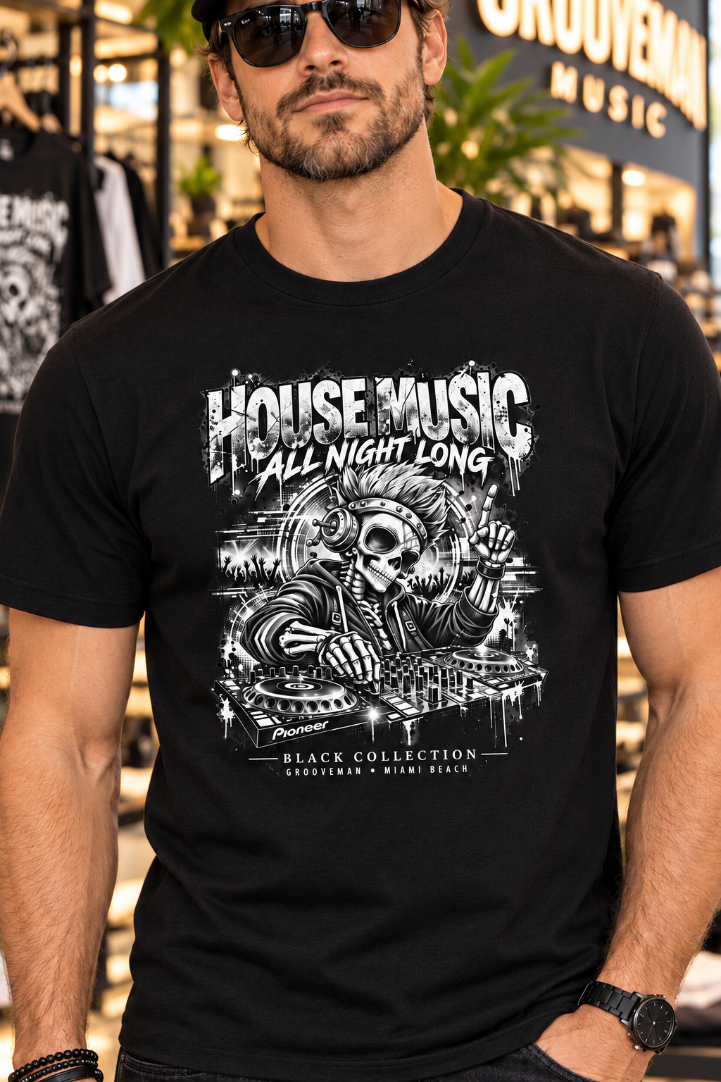 House Music Skull DJ Graphic T-Shirt – Black Collection | Grooveman
