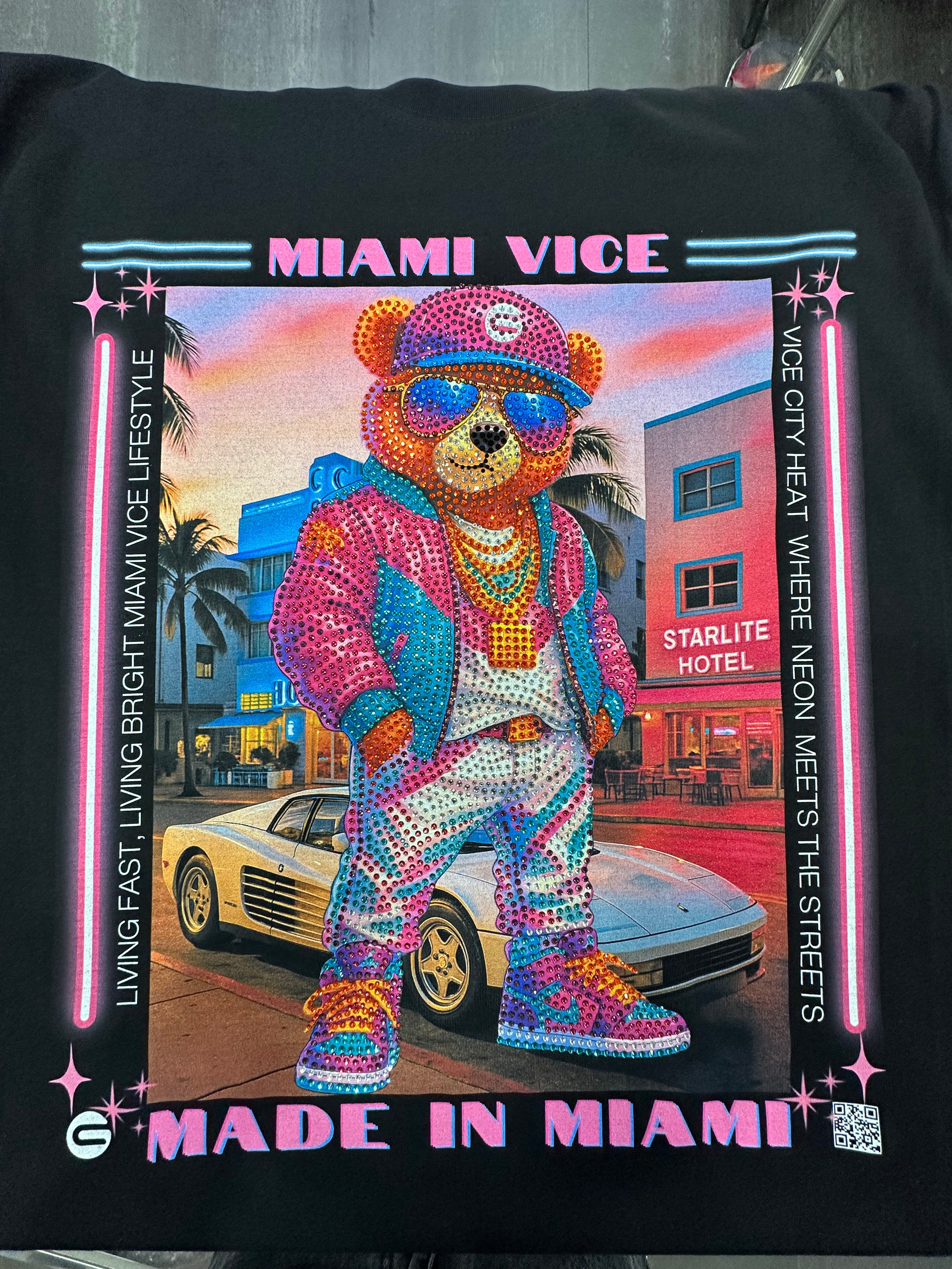 Men’s Rhinestone Graphic T-Shirt – Ocean Drive Neon | Grooveman Streetwear