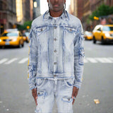 Light Sand Blue Frayed Denim Jacket