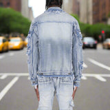 Light Sand Blue Frayed Denim Jacket