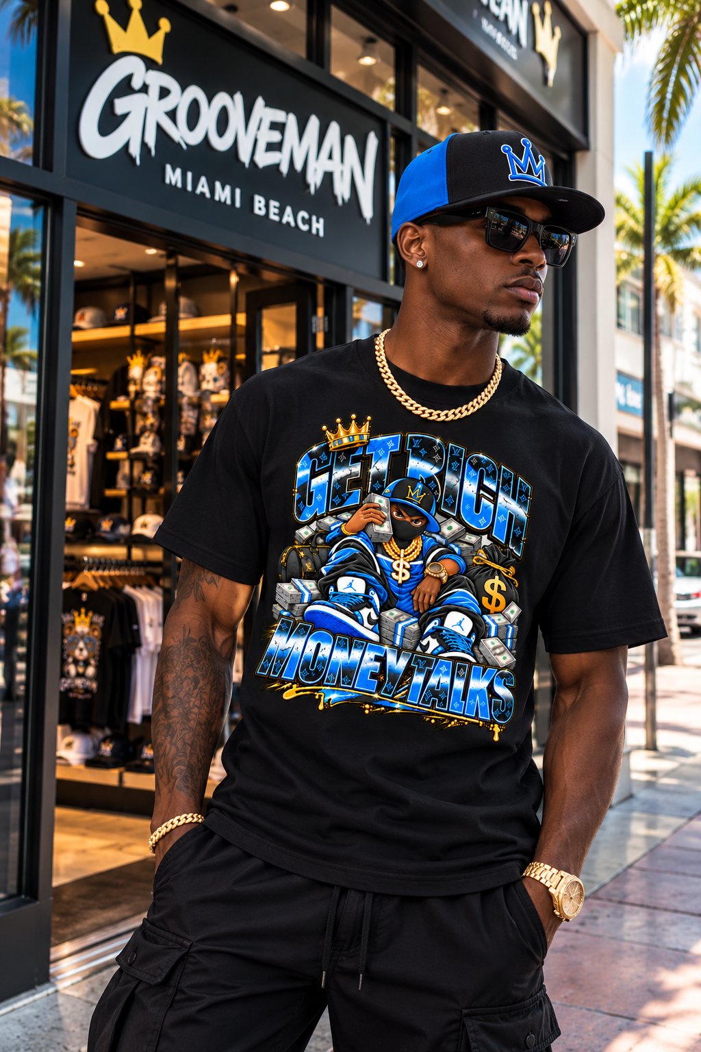 Get Rich Money Talks University Blue Graphic T-Shirt – Sneaker Matching Streetwear