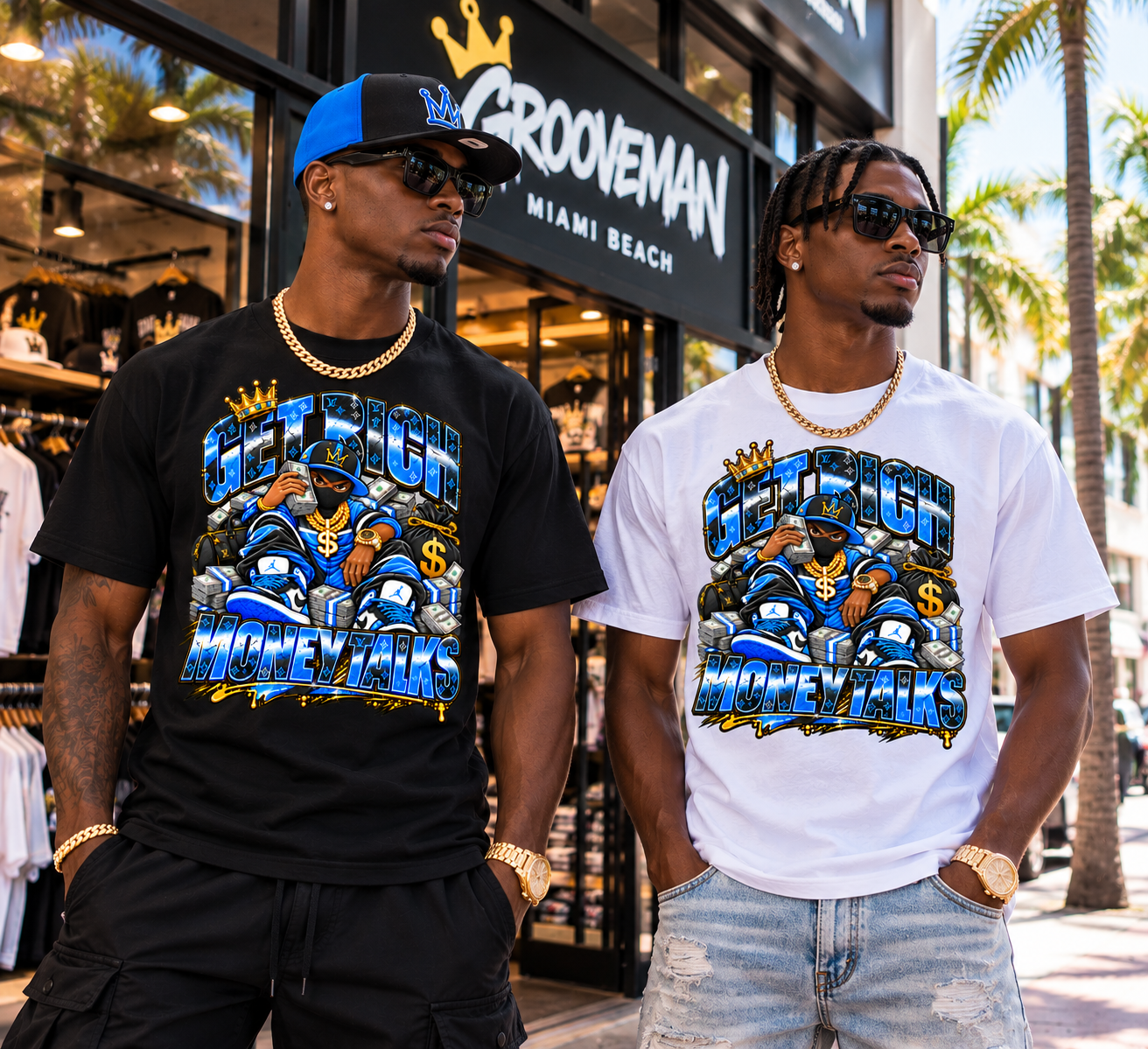 Get Rich Money Talks University Blue Graphic T-Shirt – Sneaker Matching Streetwear